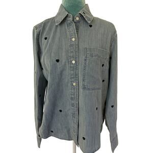 Free Assembly Heart Print Denim Button Down Shirt Casual Soft Cottagecore S